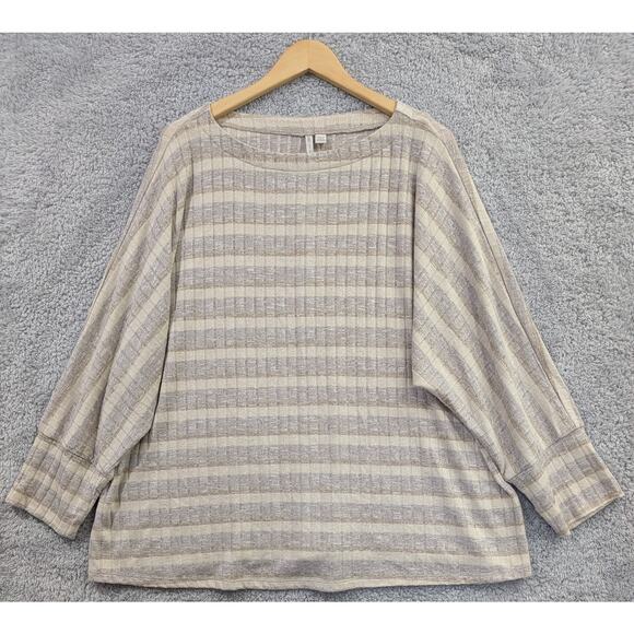 Cato Sweaters - Cato Long Sleeve Striped Neutral Top Dolman Sleeve 22/24W Sweater Beige Gray
